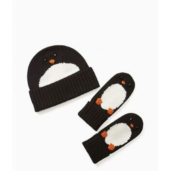 *NWT**NIB*KATE SPADE New York Black & White Penguin Beanie Mittens Luxe Box Set! - Picture 2 of 6